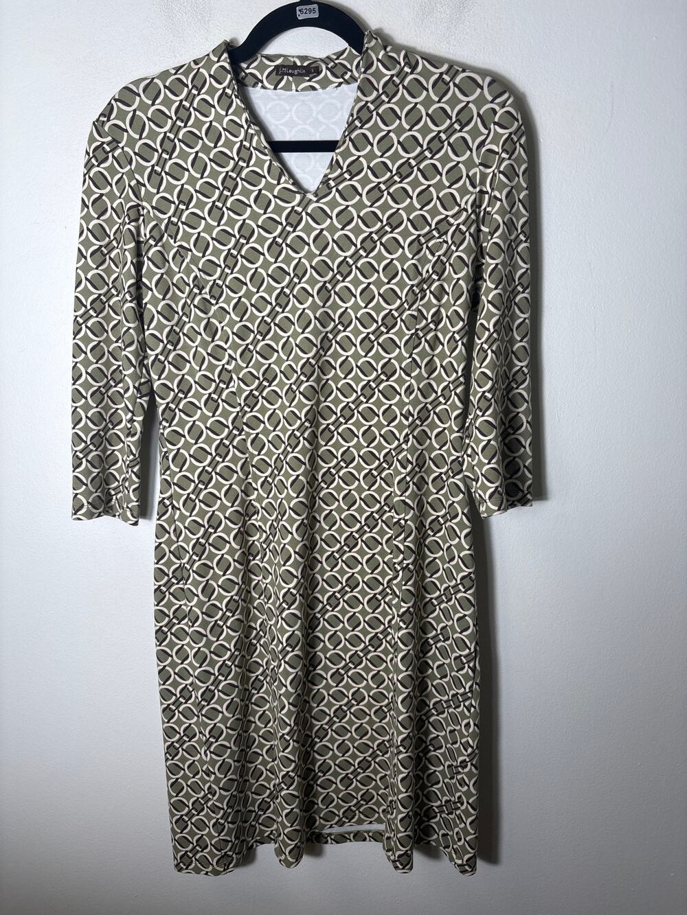 J. McLaughlin Green Geo Print 3/4 Sleeve Midi Dress Sz S